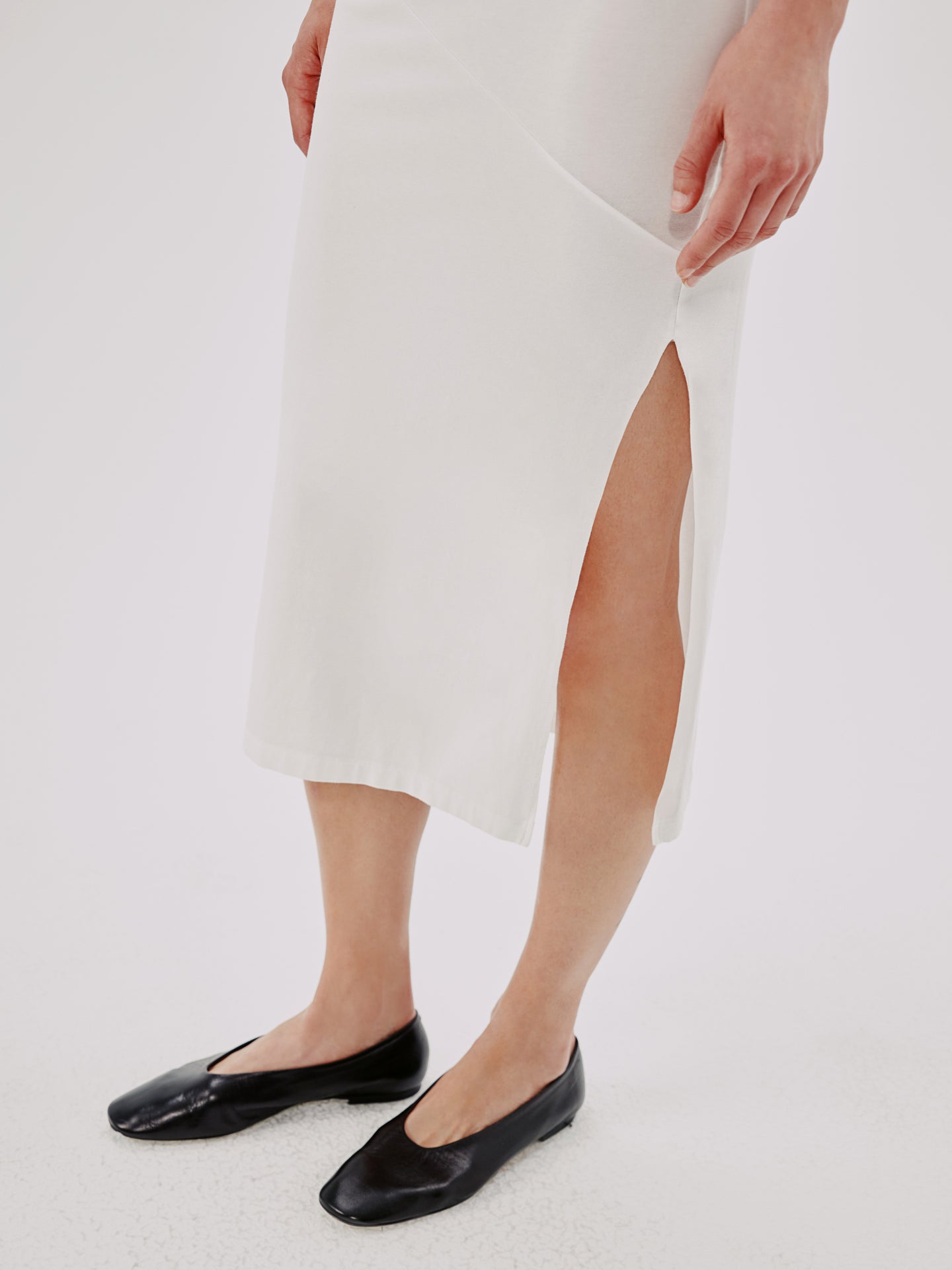 Another Tomorrow Elbow Sleeve Dress in White – Cotton Women's Dress