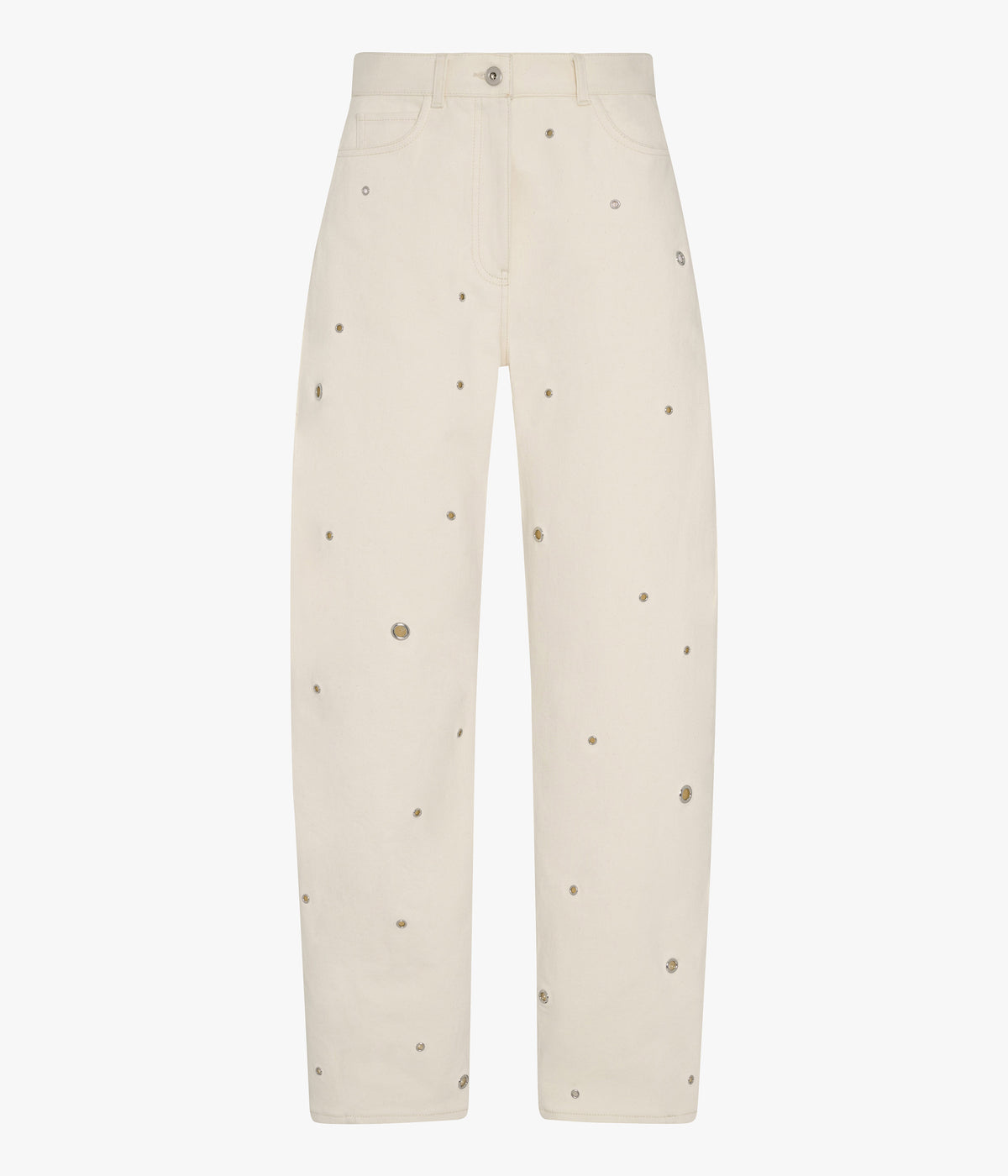 Eyelet Denim Curved Pant | Ecru