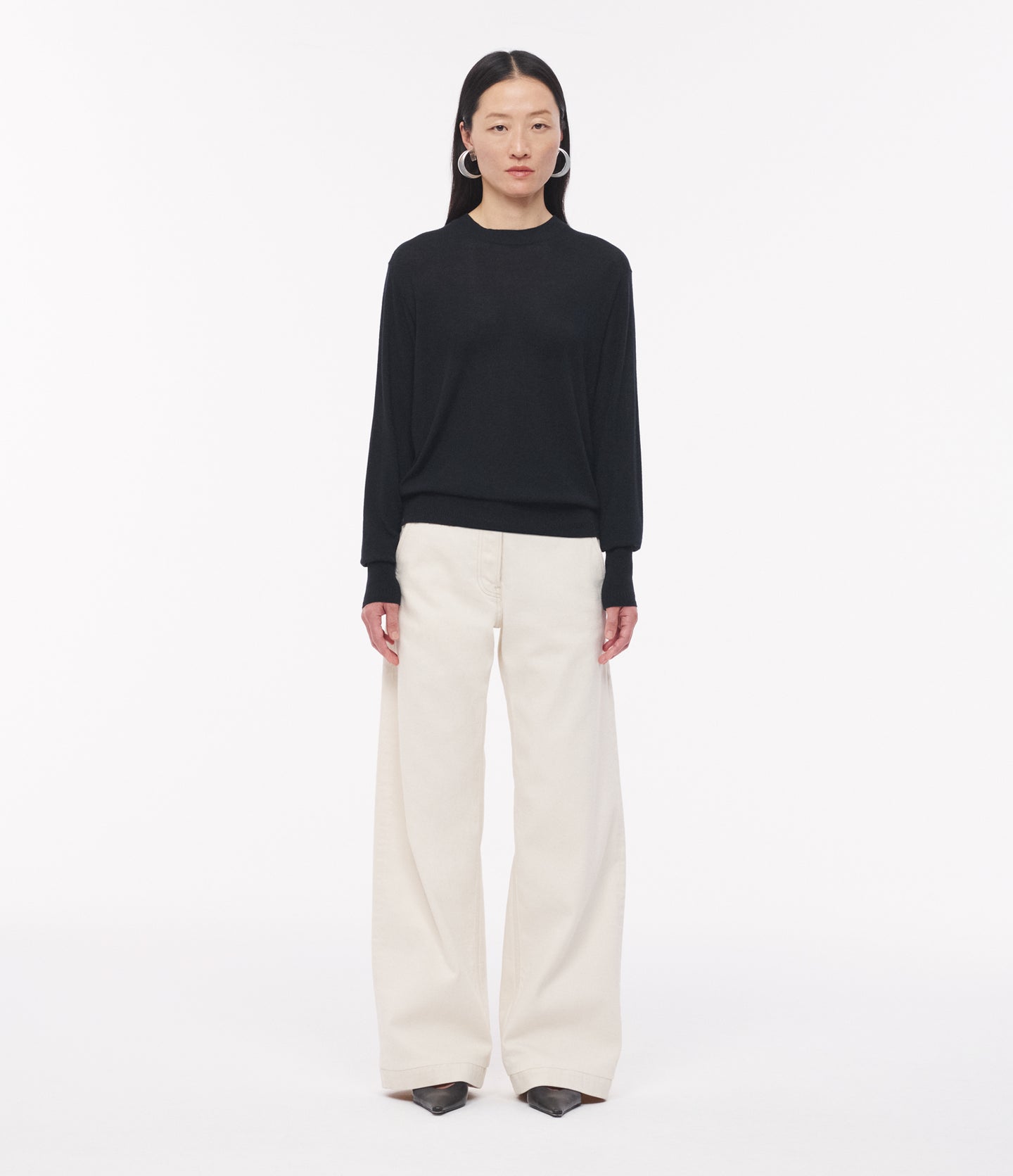 Another Tomorrow Featherweight Crew in Black – Wool