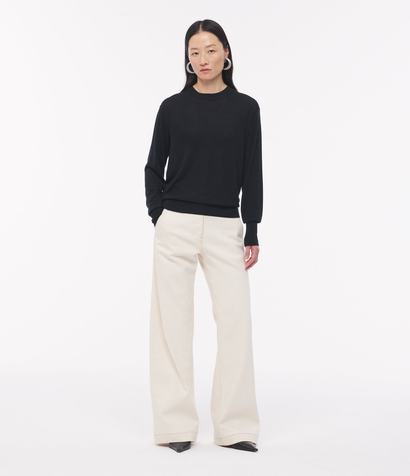 Another Tomorrow Featherweight Crew in Black – Wool