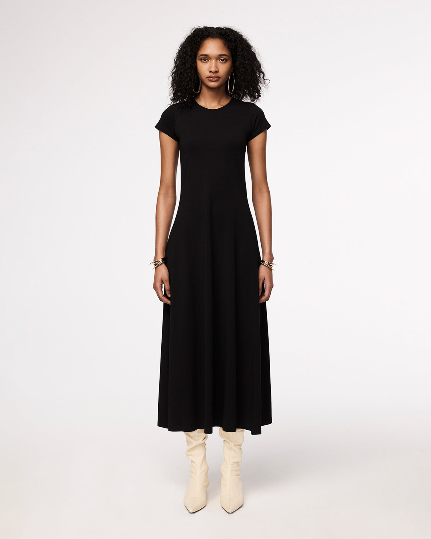 Another Tomorrow Fitted Tee Dress in Black – Cotton Women's Dress