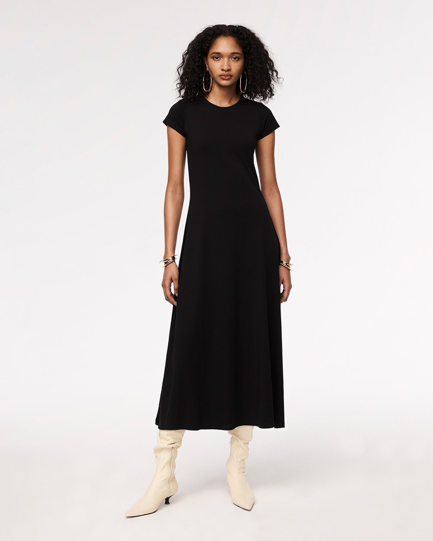 Another Tomorrow Fitted Tee Dress in Black – Cotton Women's Dress