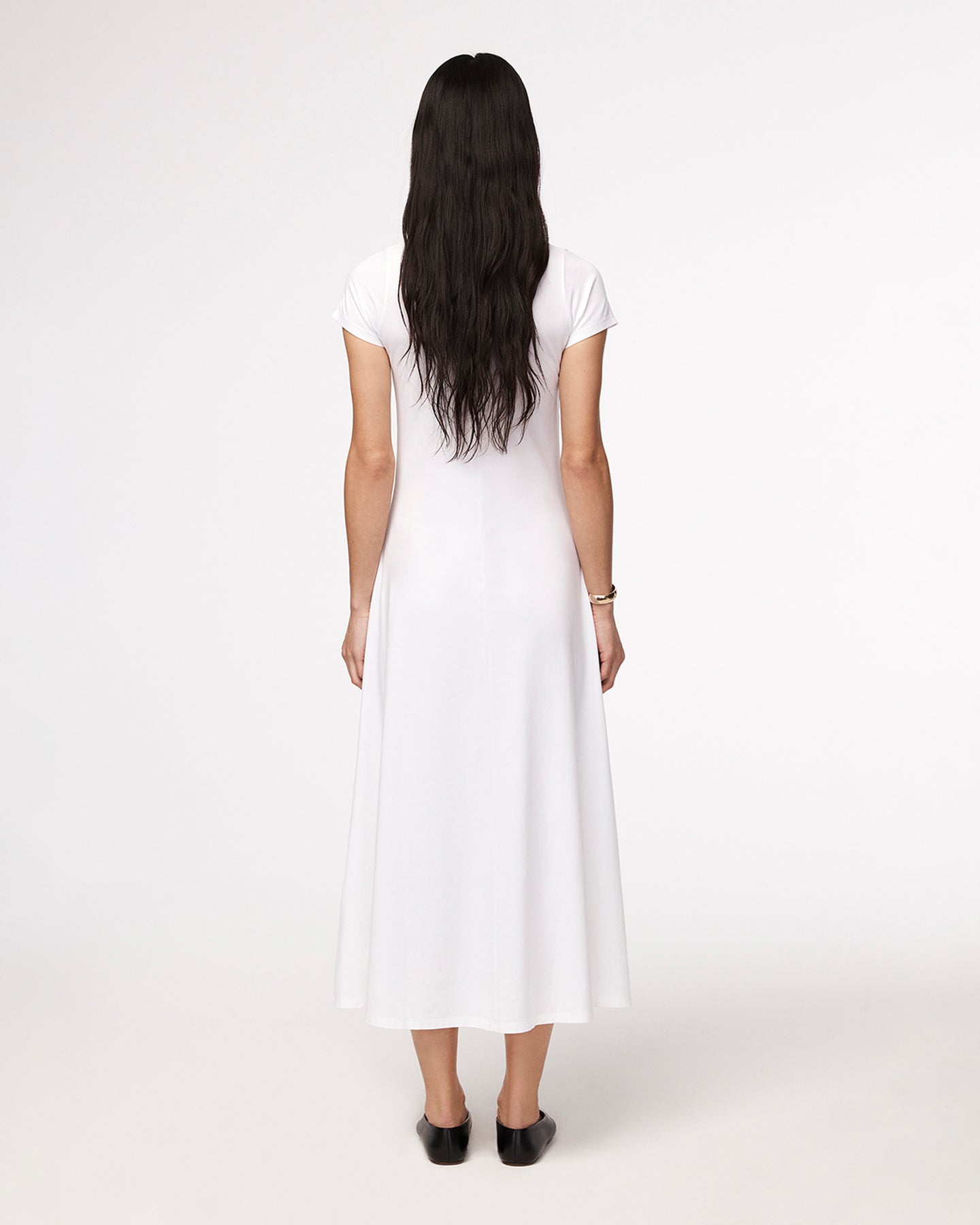 Another Tomorrow Fitted Tee Dress in White – Cotton Women's Dress