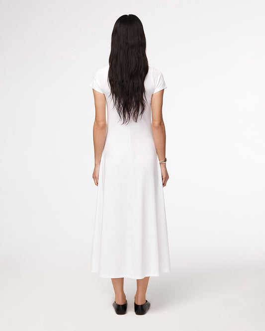 Another Tomorrow Fitted Tee Dress in White – Cotton Women's Dress