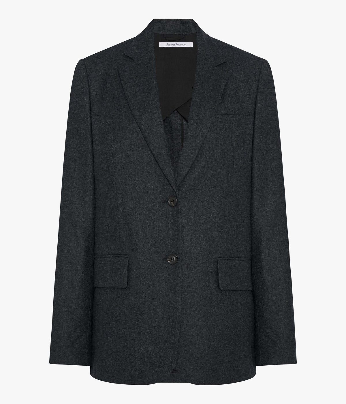 Another Tomorrow Flannel Relaxed Blazer in Charcoal Melange – Wool Women's Jacket