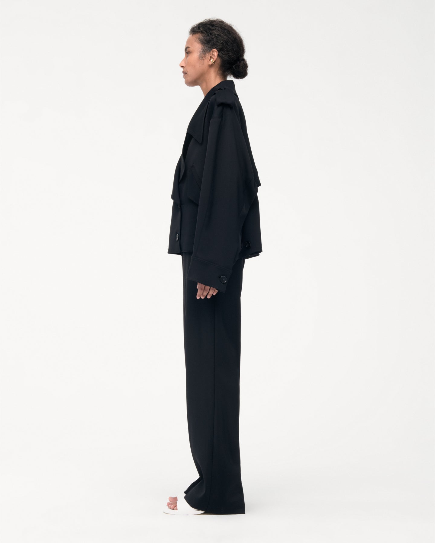 Another Tomorrow Fluid Cropped Trench in Black – Viscose Women's Outerwear