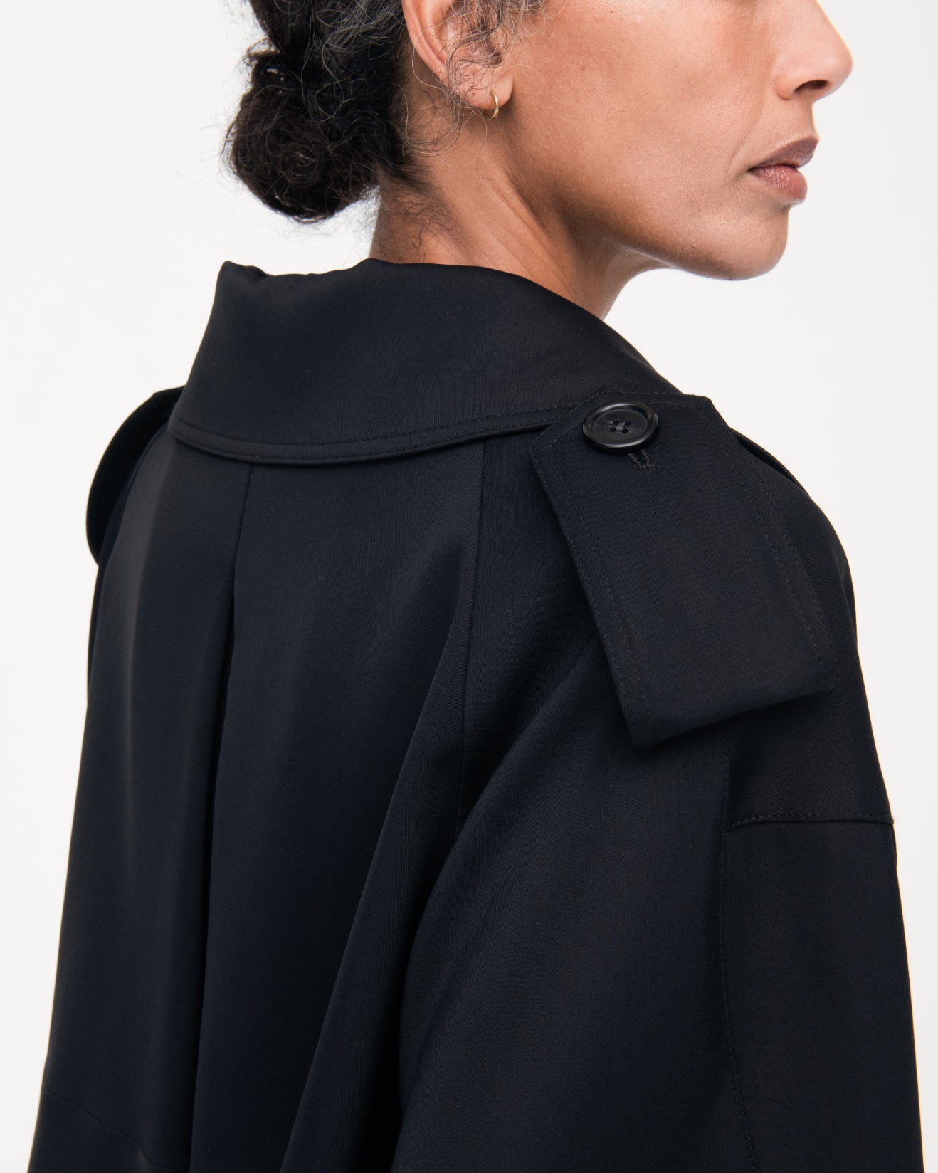 Another Tomorrow Fluid Cropped Trench in Black – Viscose Women's Outerwear