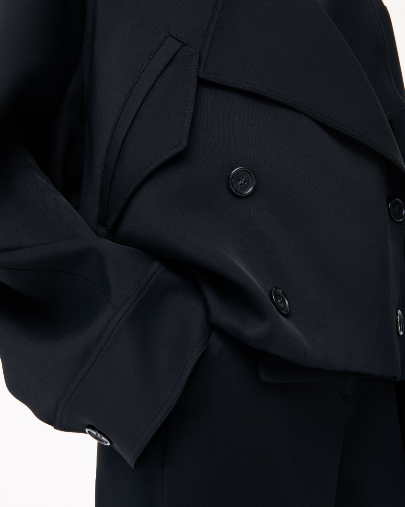 Another Tomorrow Fluid Cropped Trench in Black – Viscose Women's Outerwear