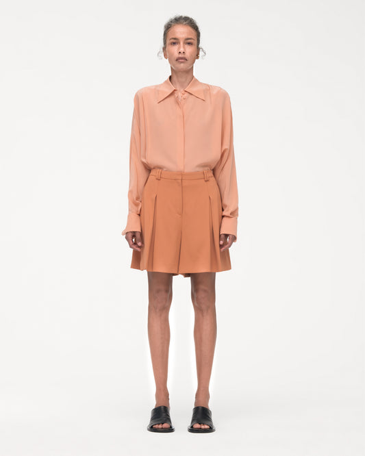 Another Tomorrow Fluid Pleated Short in Clay – Viscose Women's Trousers