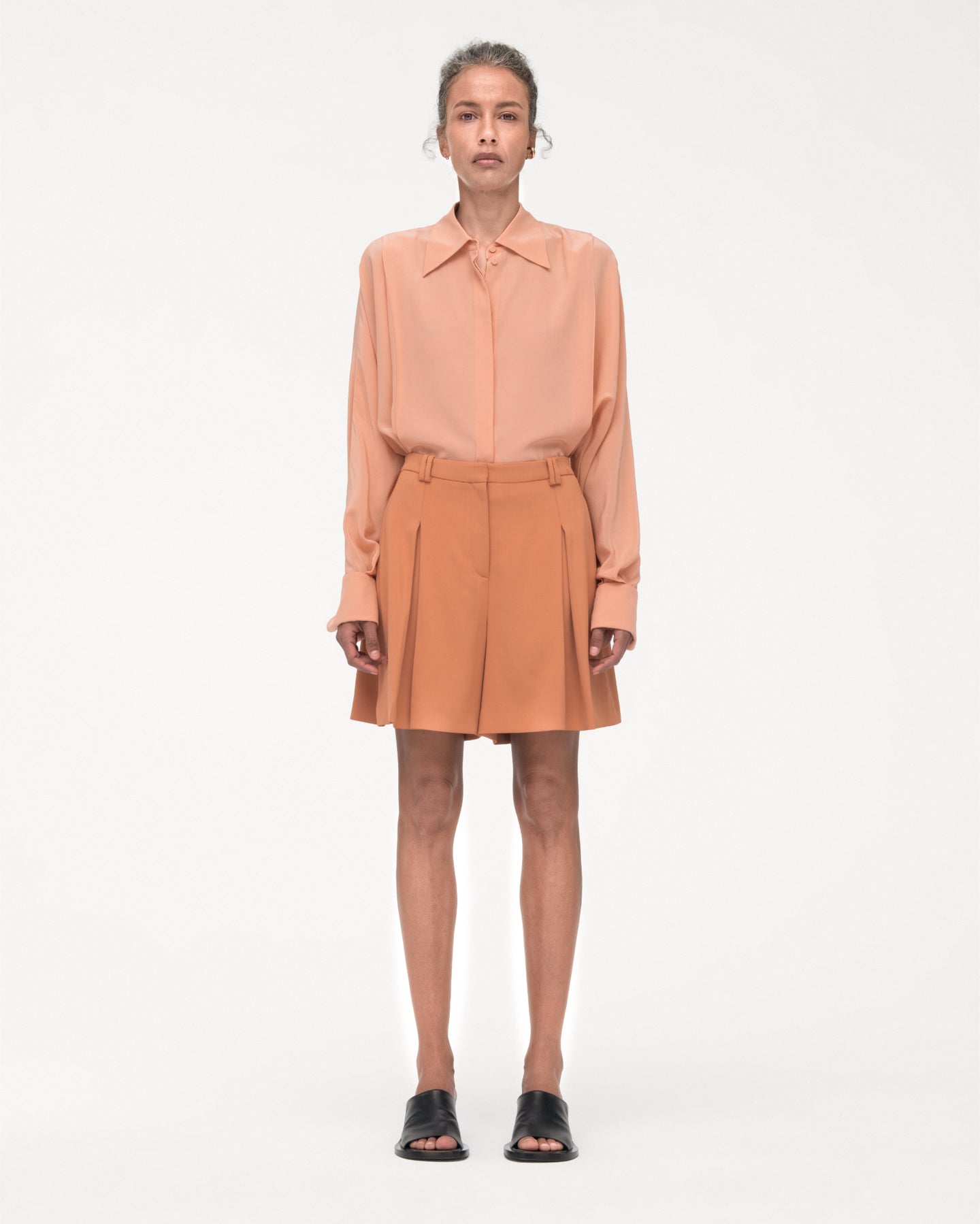 Another Tomorrow Fluid Pleated Short in Clay – Viscose Women's Trousers