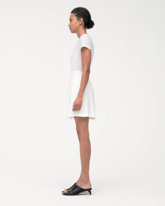 Another Tomorrow Fluid Pleated Short in Off White – Viscose Women's Trousers