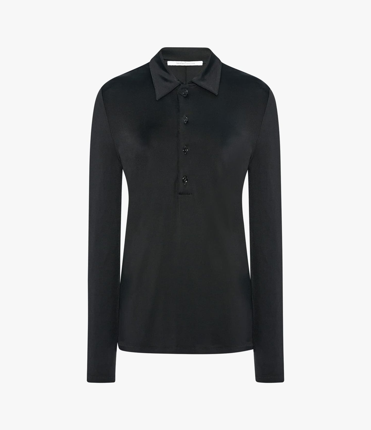 Another Tomorrow Fluid Long Sleeve Polo in Black – Jersey Women's Top