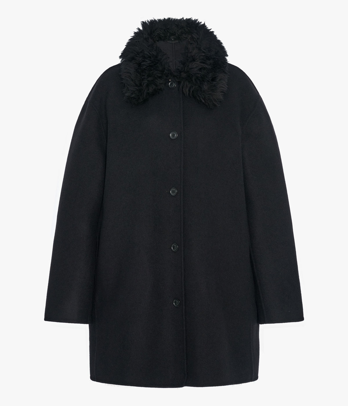 Another Tomorrow Fur Collar Balmacaan in Black – Wool Women's Outerwear