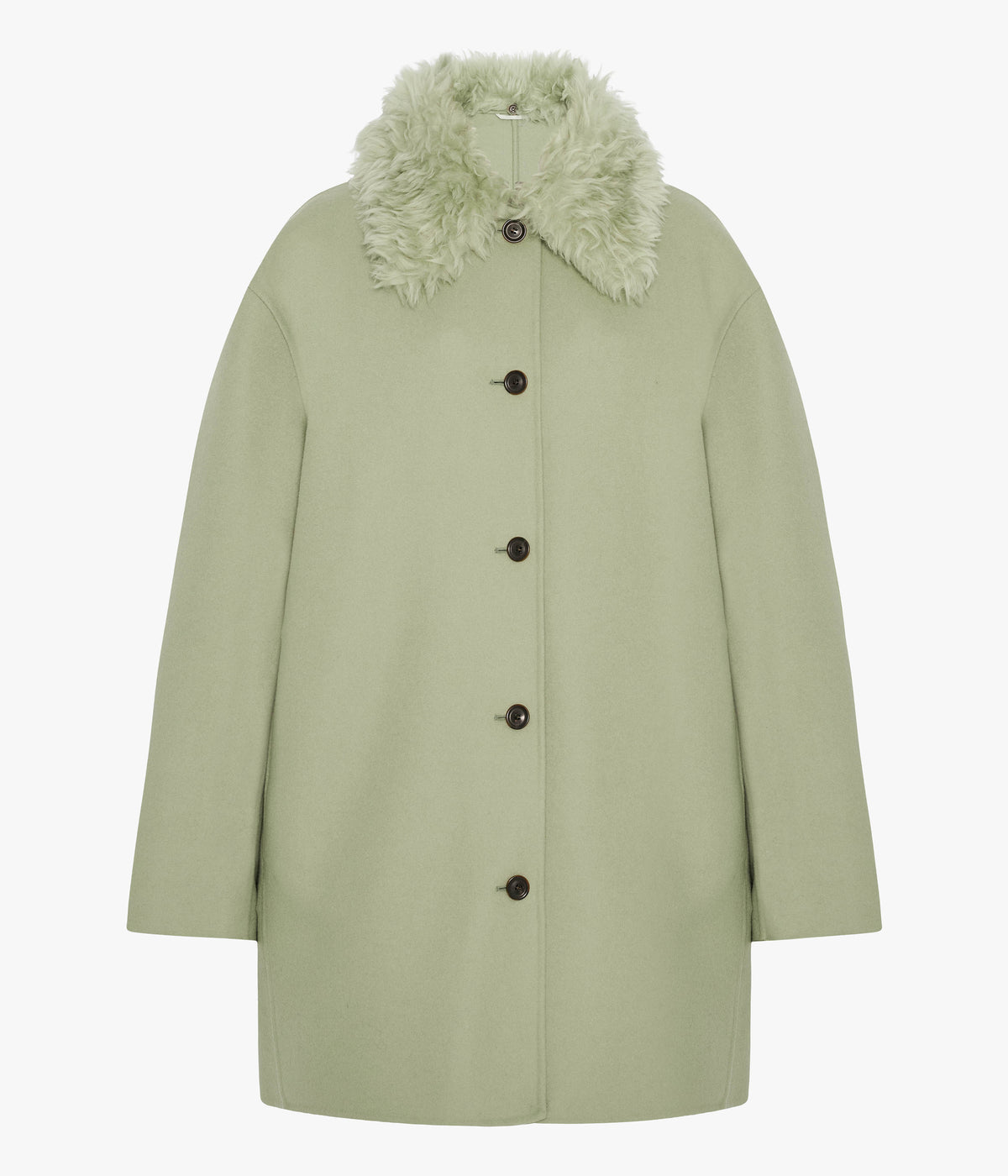 Another Tomorrow Fur Collar Balmacaan in Celadon – Wool Women's Outerwear
