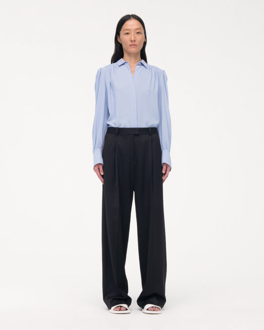 Another Tomorrow Gathered Blouse in Oxford Blue – Viscose Women's Top