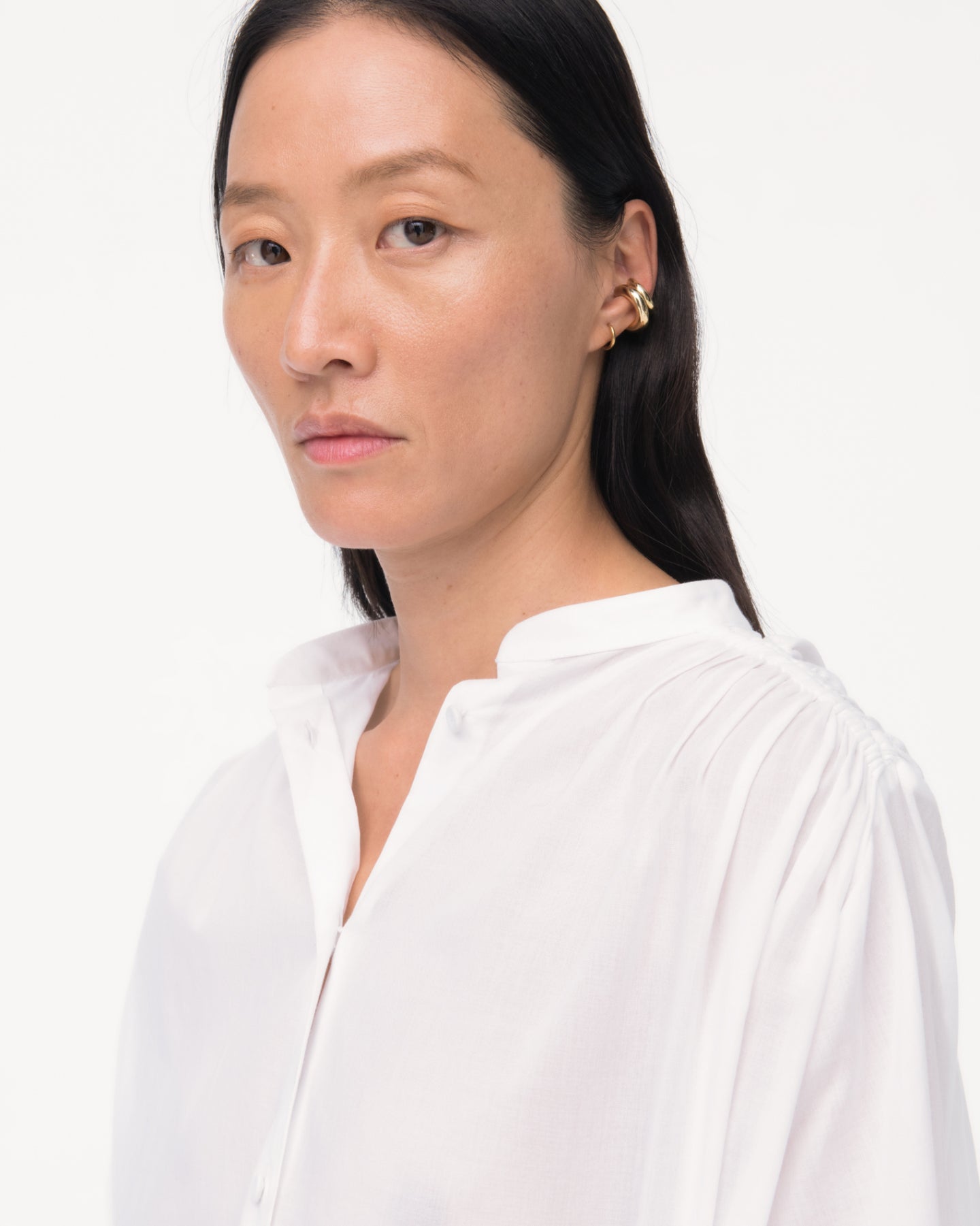 Gathered Voile Blouse | Off White in off white