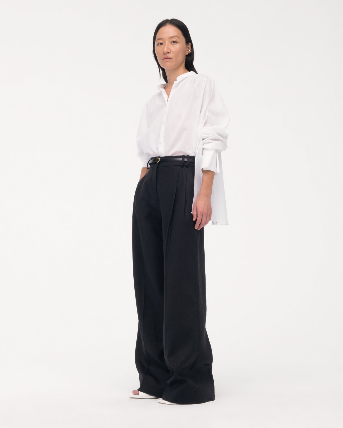 Gathered Voile Blouse | Off White in off white