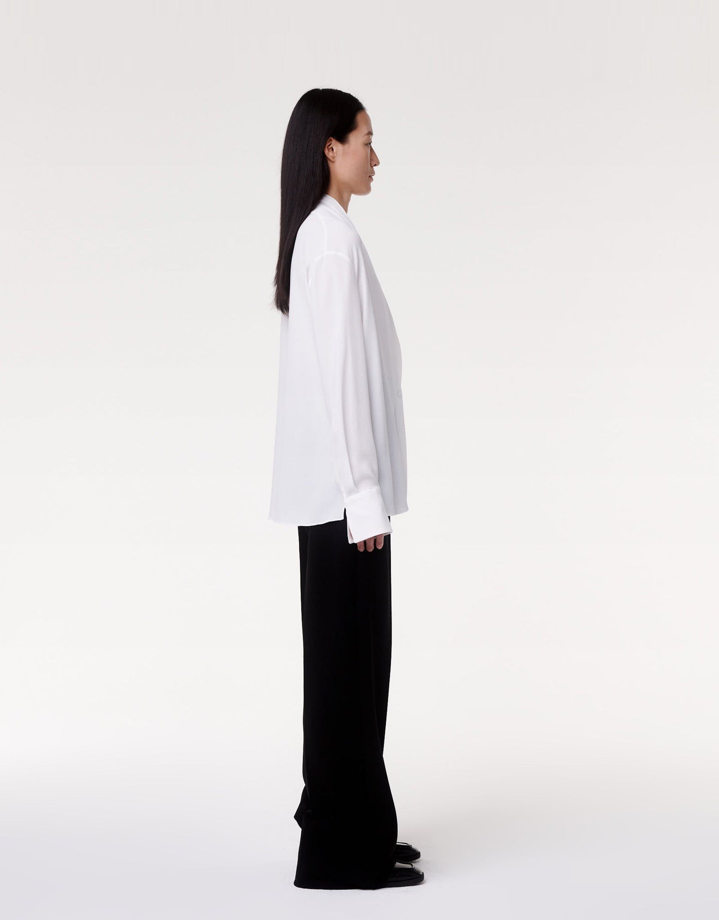Another Tomorrow Gathered Neckline Blouse in White – Viscose Women's Top