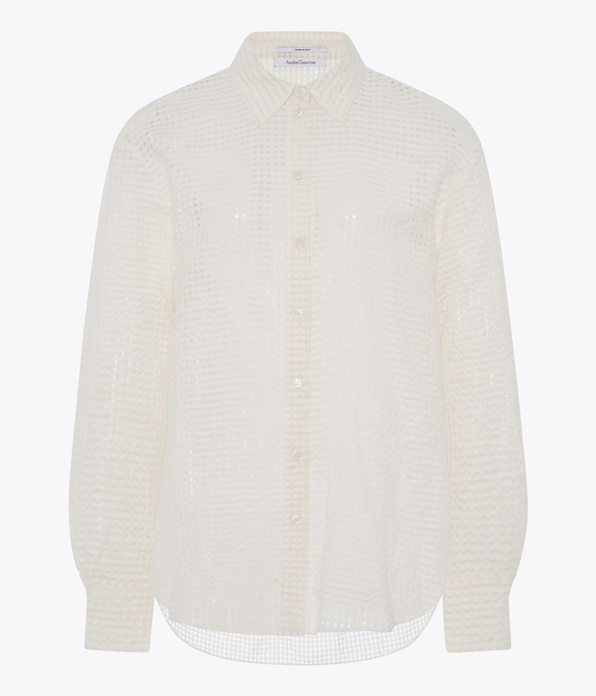 Another Tomorrow Gingham Blouse in Off White – Cotton Women's Top