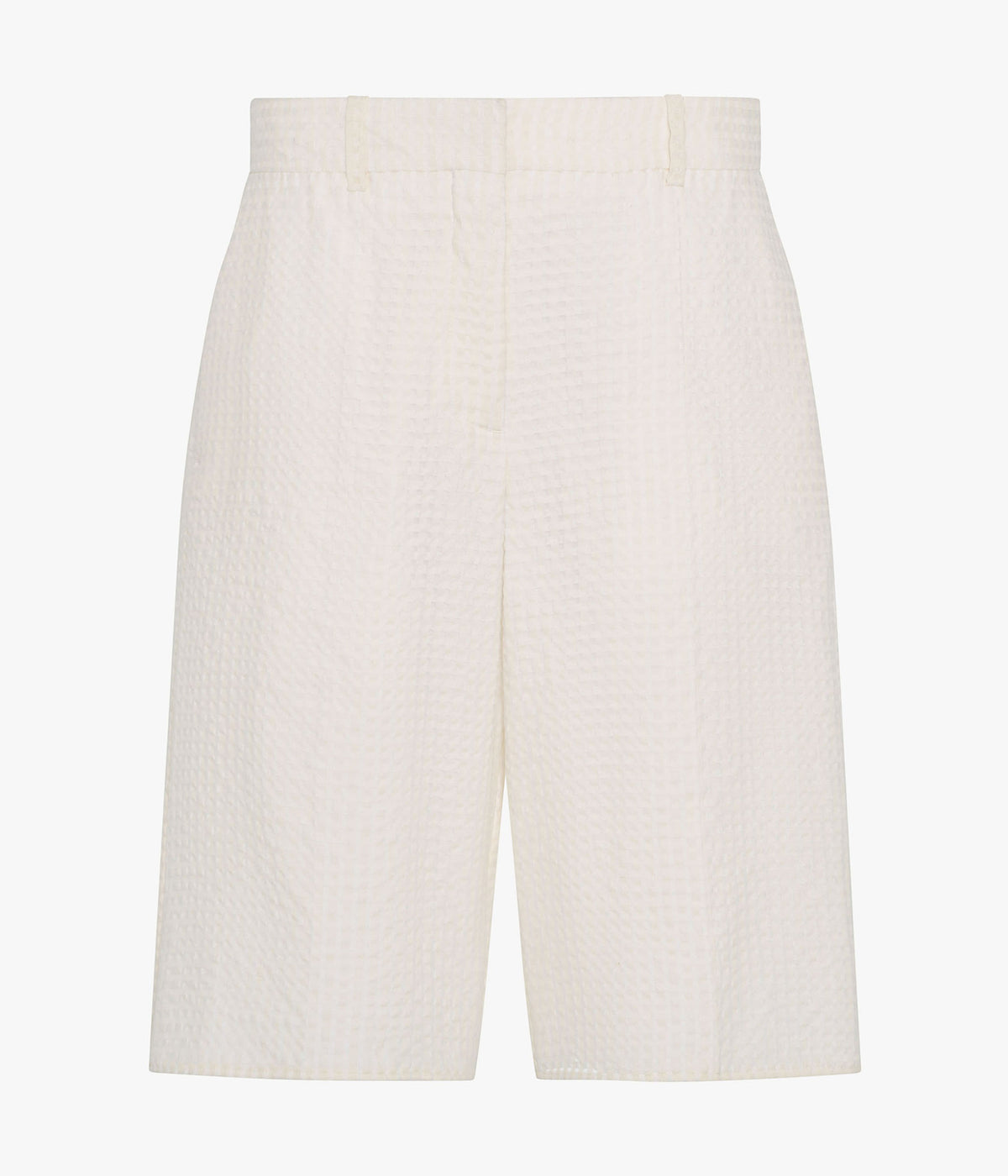Another Tomorrow Gingham Bermuda Pant in Off White – Cotton Women's Trousers