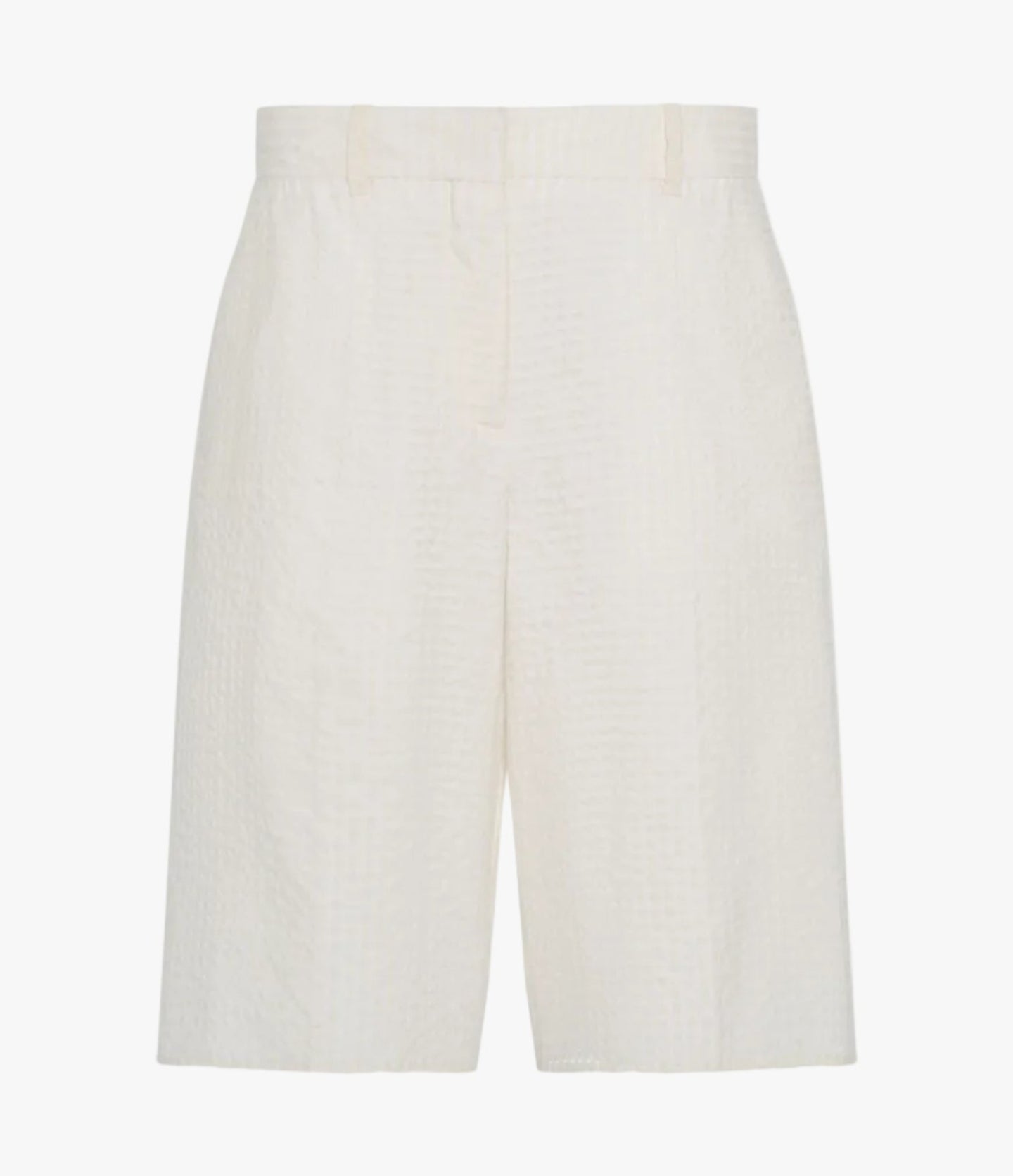 Another Tomorrow Gingham Bermuda Pant in Off White – Cotton Women's Trousers