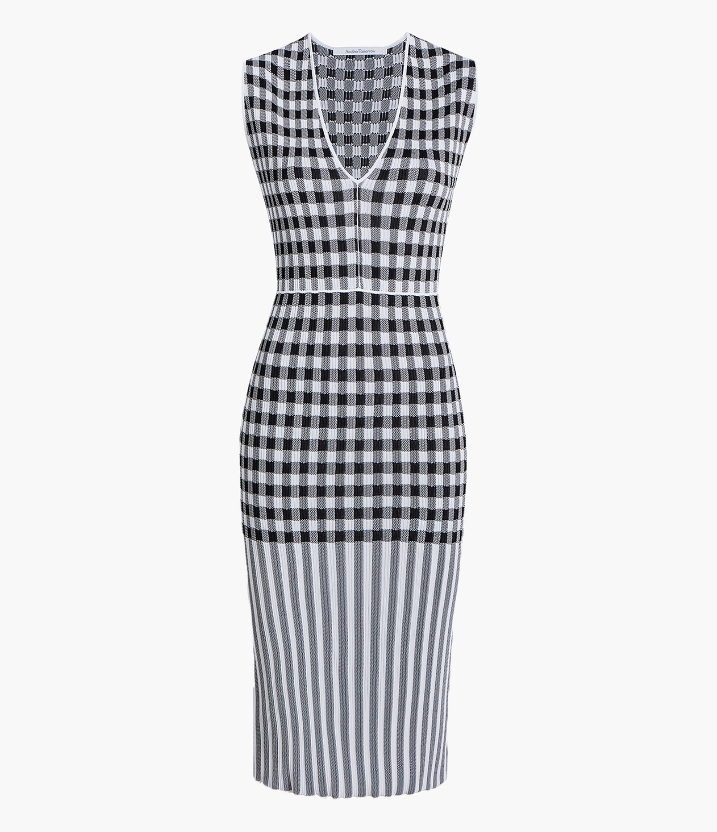 Another Tomorrow Gingham Knit Dress in Gingham Mix – Viscose Women's Dress
