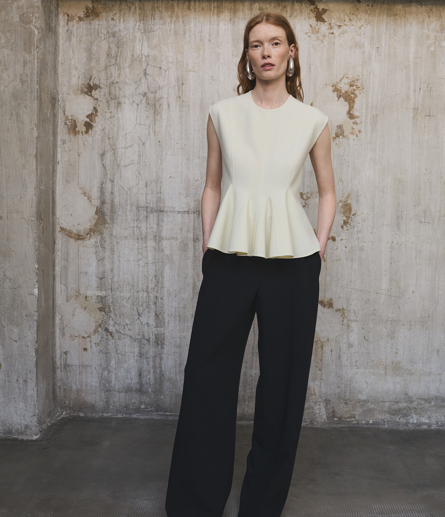 Another Tomorrow Double Face Godet Top in Cream – Wool Women's Top