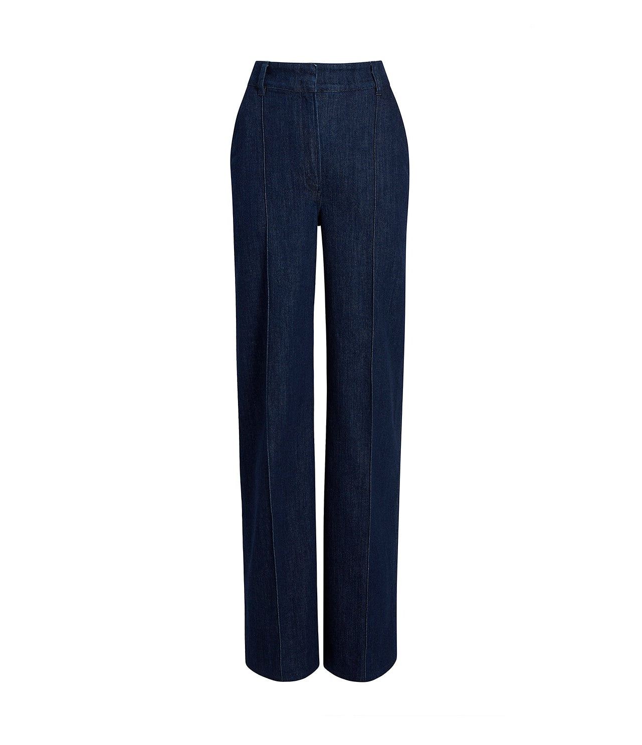 Another Tomorrow High Waisted Denim Trouser in Dark Wash – Cotton Women's Trousers