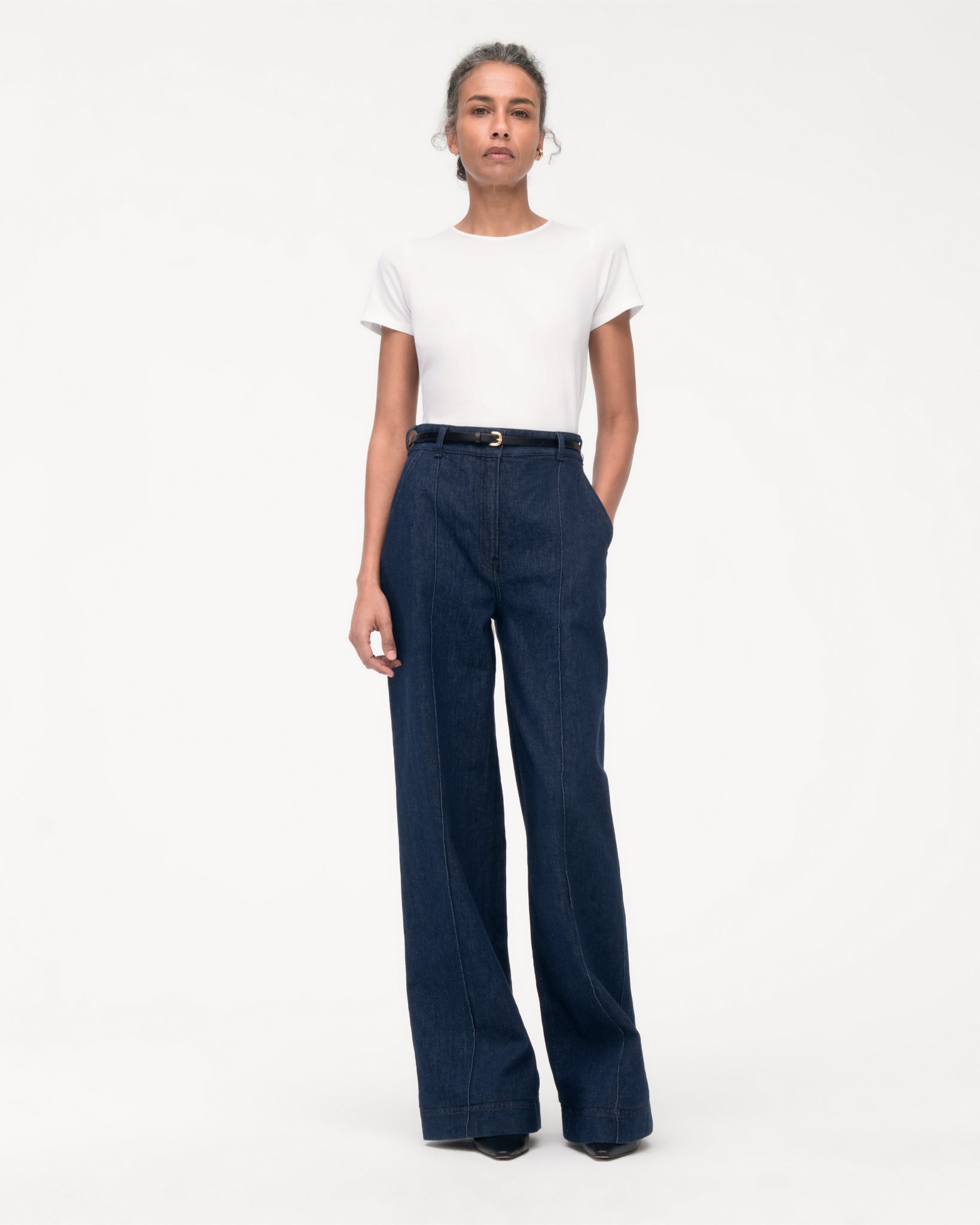 white christmas dresses High Waisted Denim Trouser
