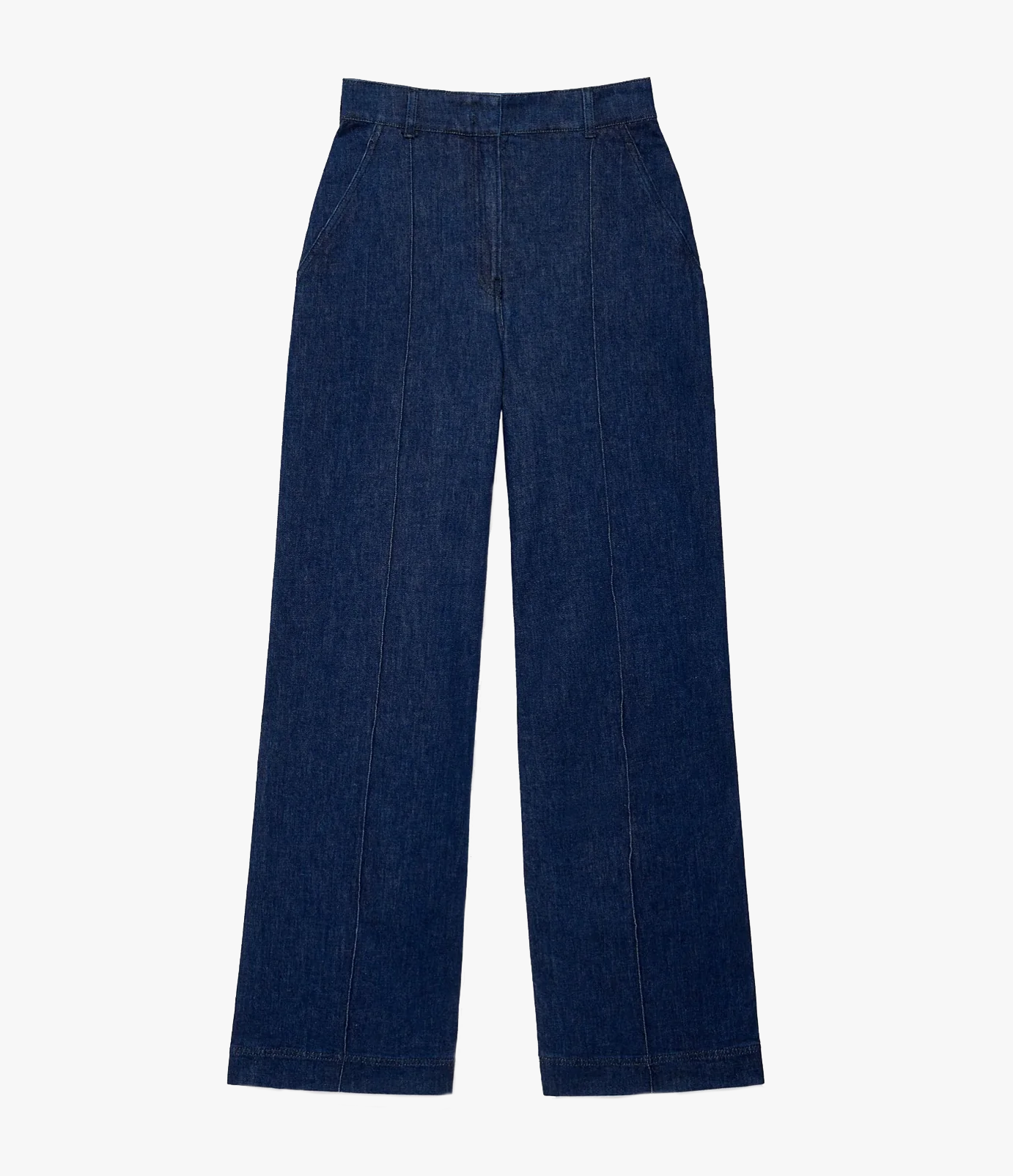 Another Tomorrow High Waisted Denim Trouser in Dark Wash – Cotton Women's Trousers