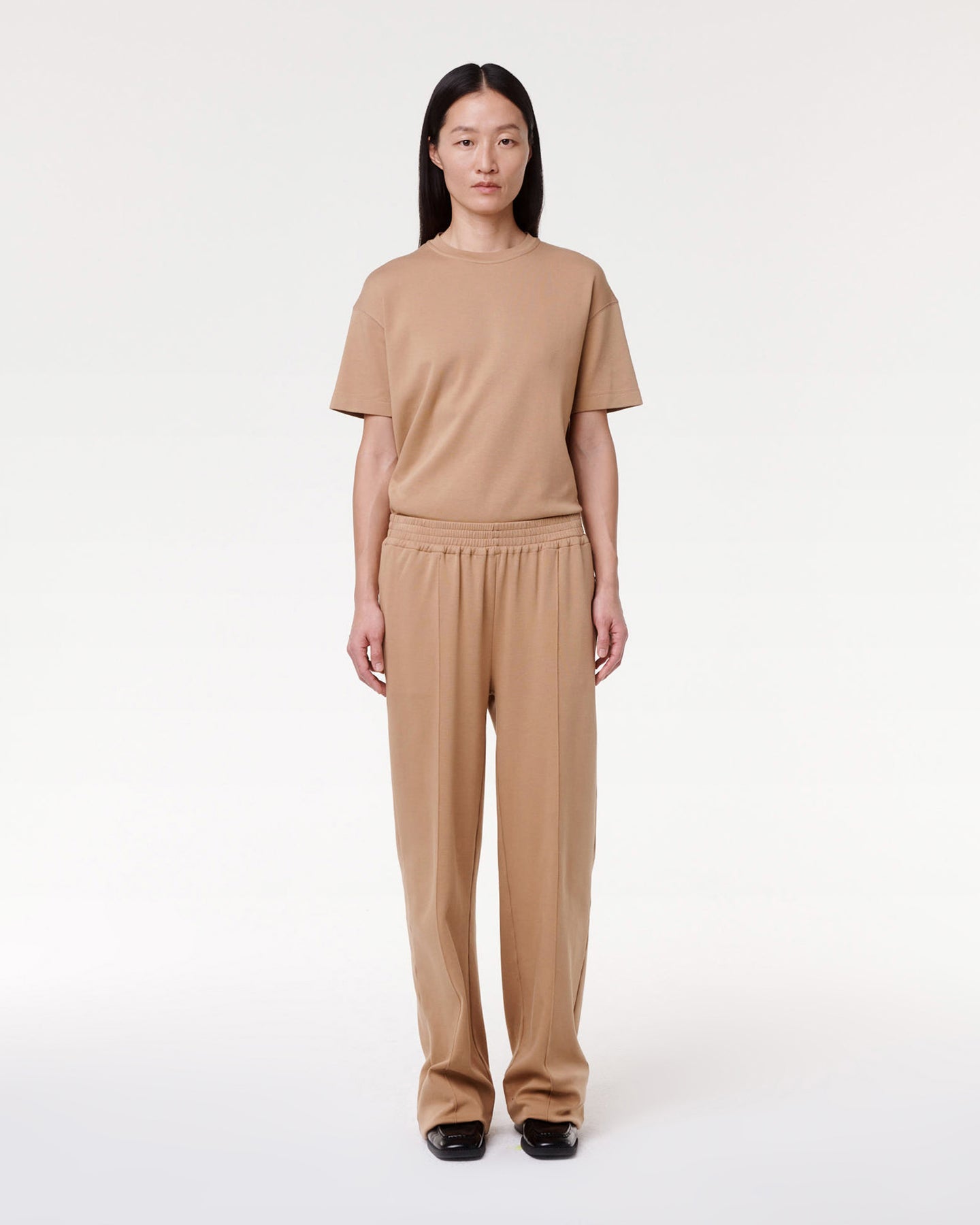 Another Tomorrow Luxe Seamed Lounge Pant in Hazelnut – Cotton Women's Trousers
