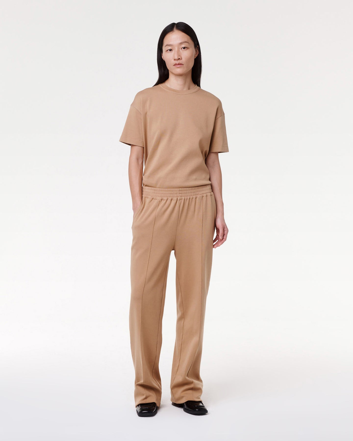 Another Tomorrow Luxe Seamed Lounge Pant in Hazelnut – Cotton Women's Trousers