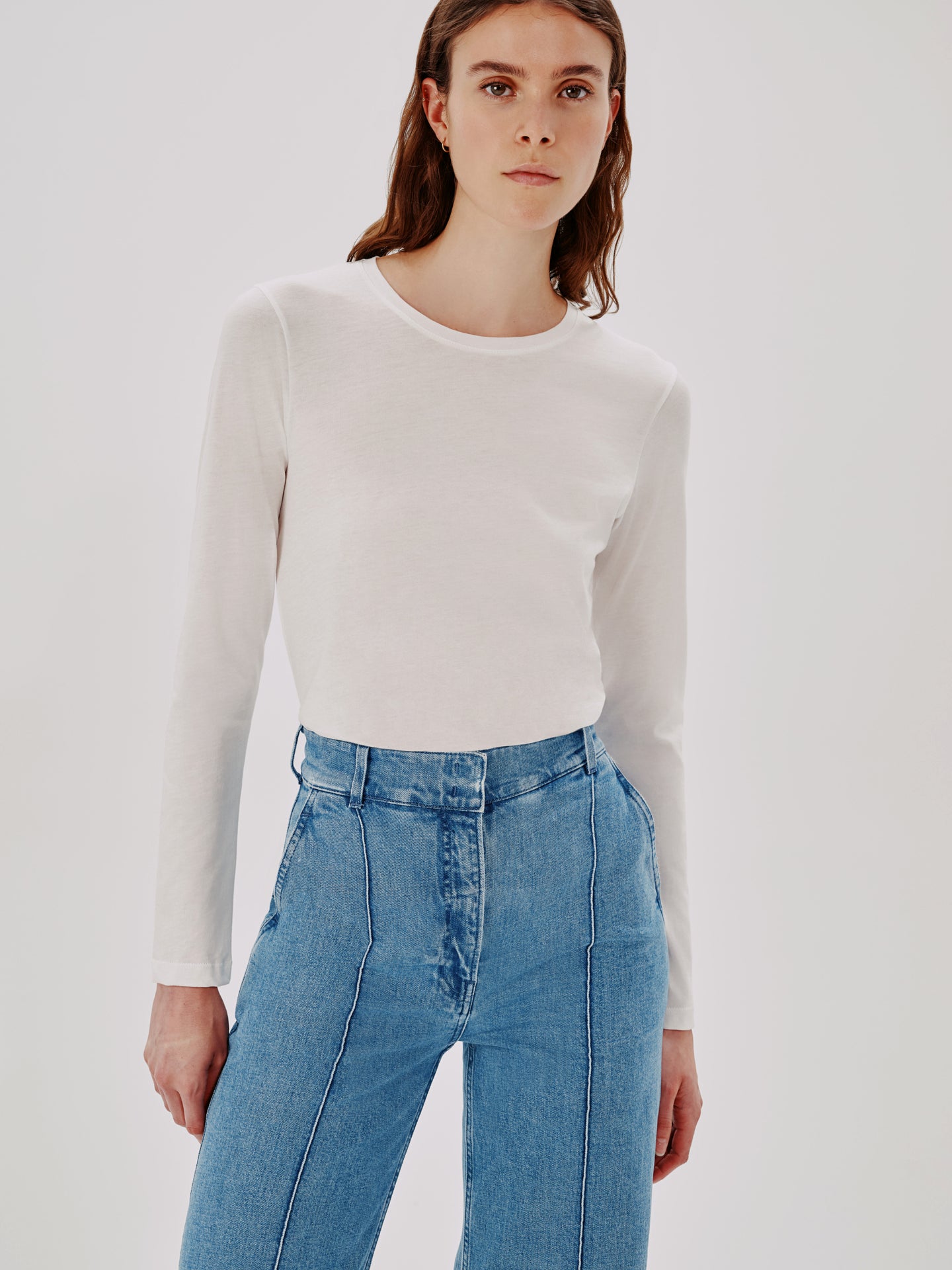 Another Tomorrow Long Sleeve T-Shirt in White – Cotton Women's Top