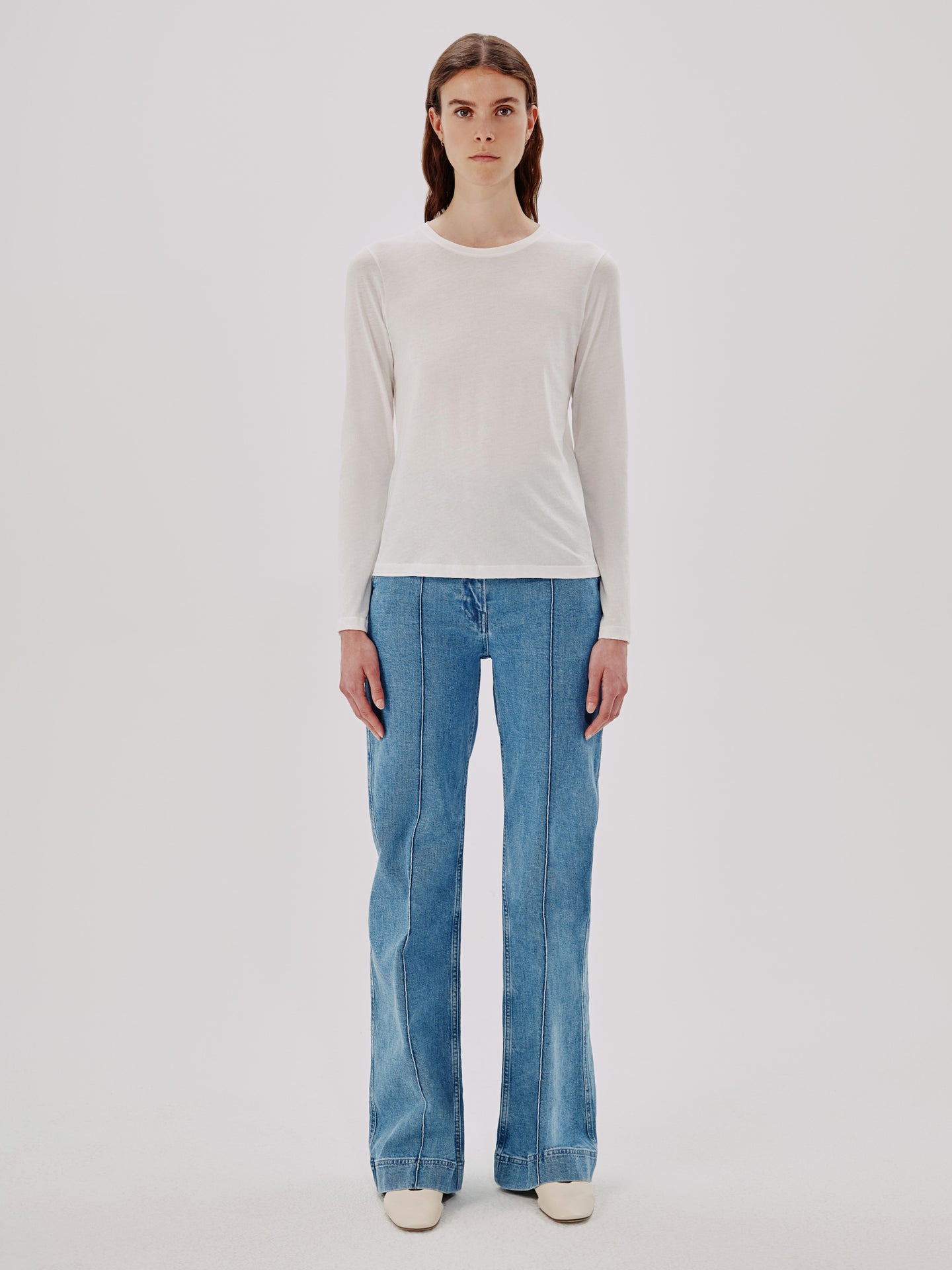 Another Tomorrow Long Sleeve T-Shirt in White – Cotton Women's Top