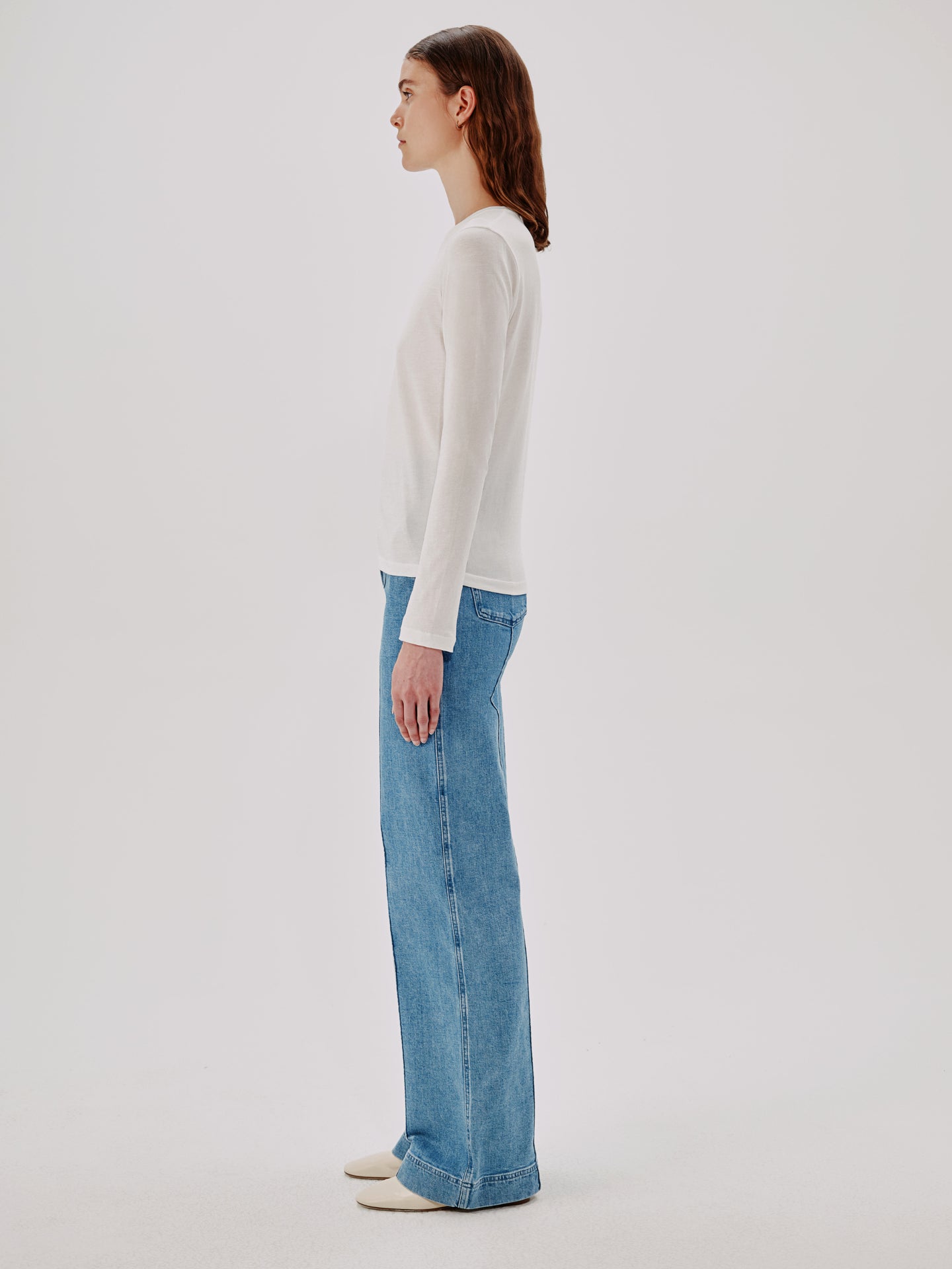 Another Tomorrow Long Sleeve T-Shirt in White – Cotton Women's Top