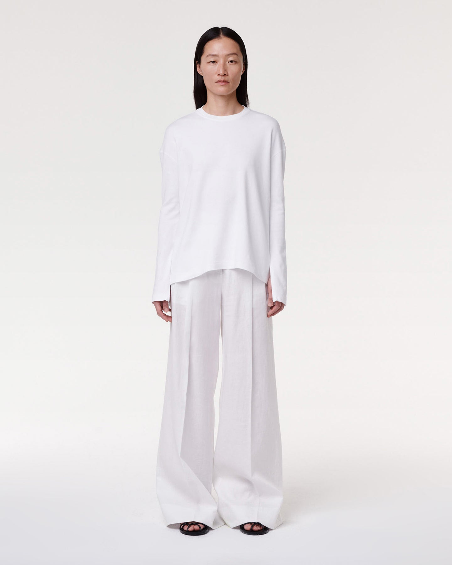 Another Tomorrow Luxe Seamed Long Sleeve in White – Cotton