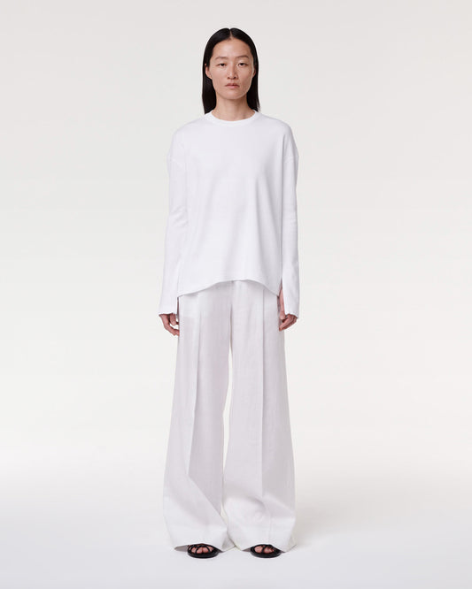 Another Tomorrow Luxe Seamed Long Sleeve in White – Cotton