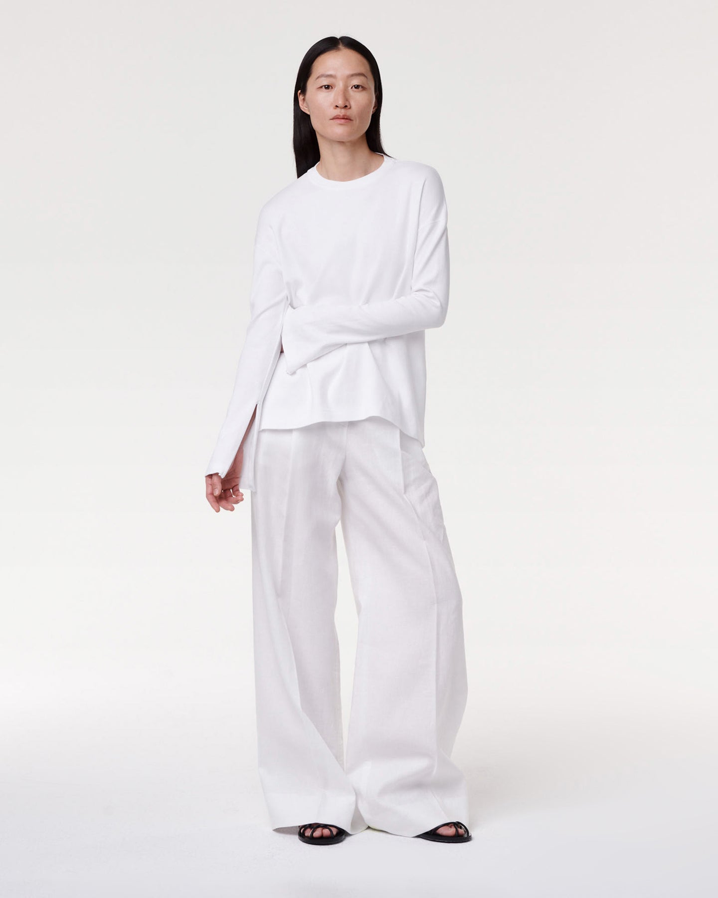 Another Tomorrow Luxe Seamed Long Sleeve in White – Cotton