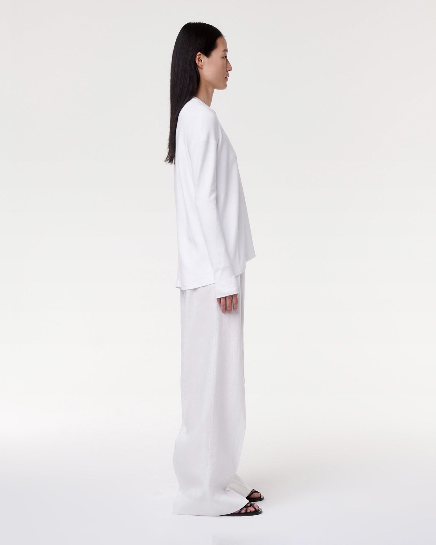 Another Tomorrow Luxe Seamed Long Sleeve in White – Cotton