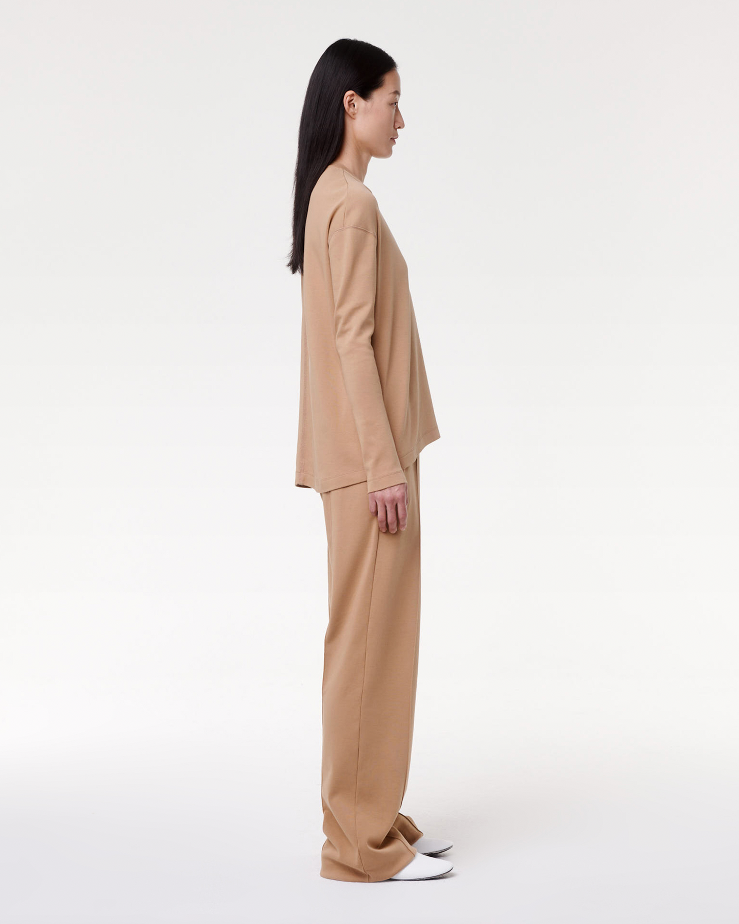 Another Tomorrow Luxe Seamed Long Sleeve in Hazelnut – Cotton