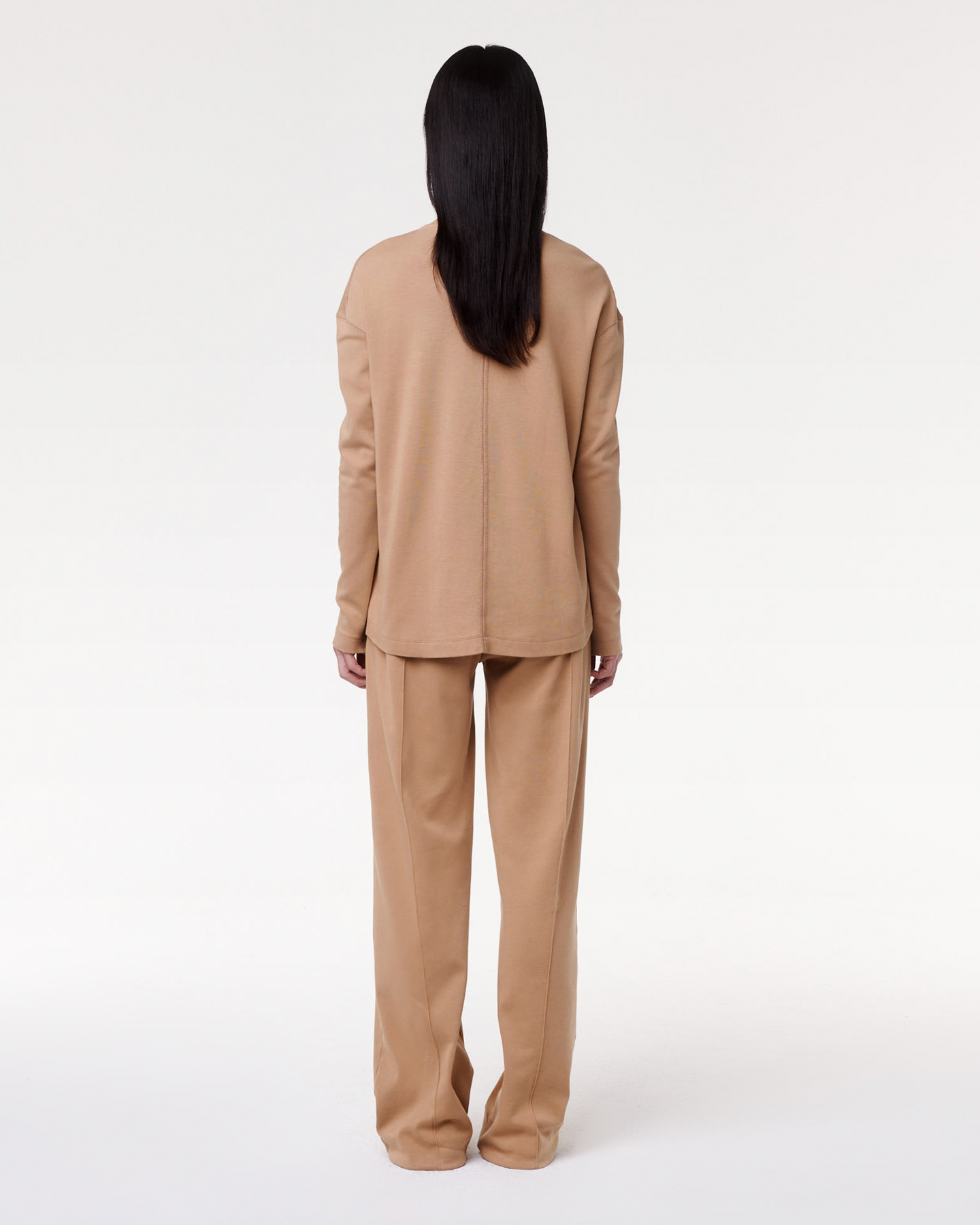 Another Tomorrow Luxe Seamed Long Sleeve in Hazelnut – Cotton