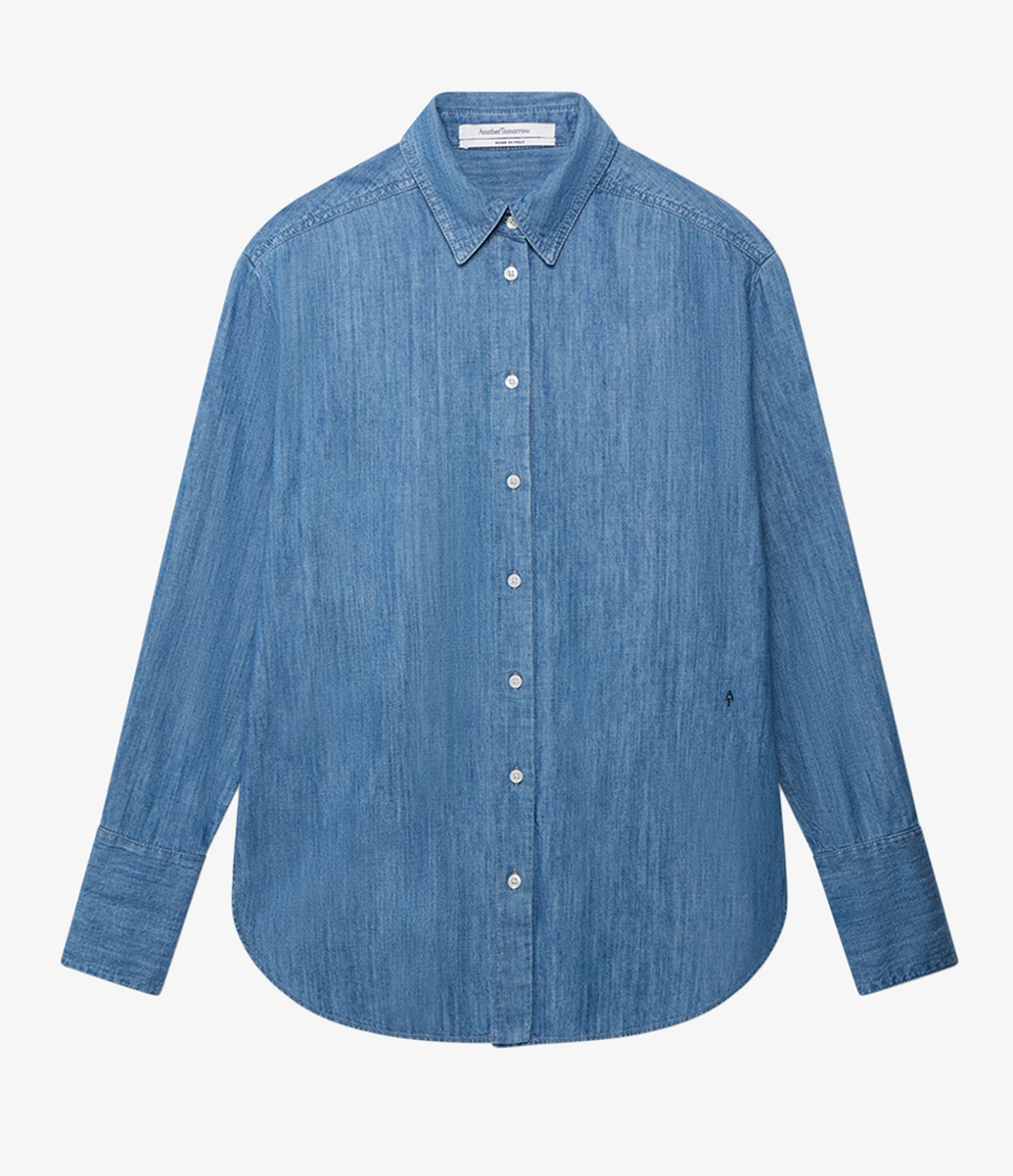 Another Tomorrow Chambray Shirt in Medium Blue – Denim Women's Top