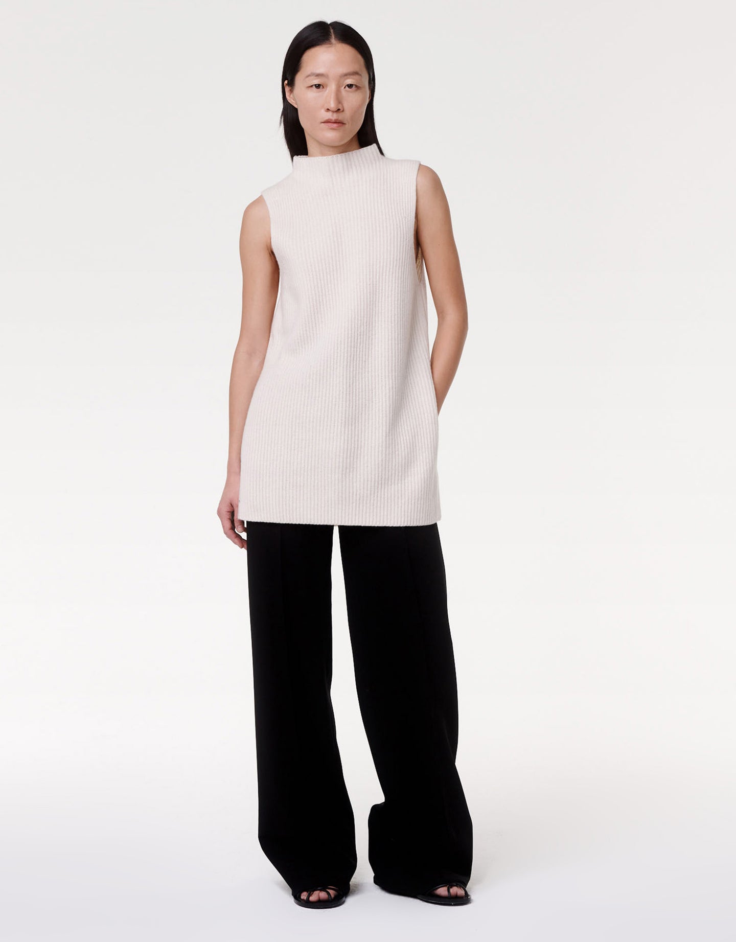 Another Tomorrow Mock Neck Sleeveless Sweater in Off White – Cashmere Women's Knitwear