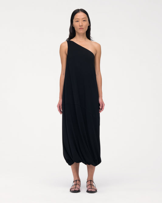 Another Tomorrow One Shoulder Bubble Sheath in Black – Crêpe
