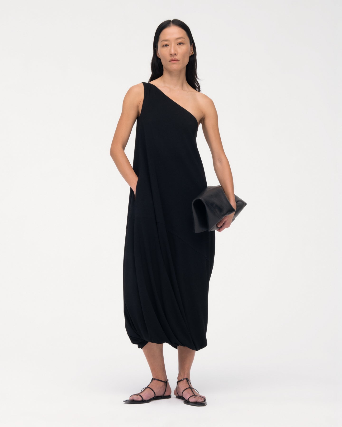 One Shoulder Bubble Sheath | Black in black