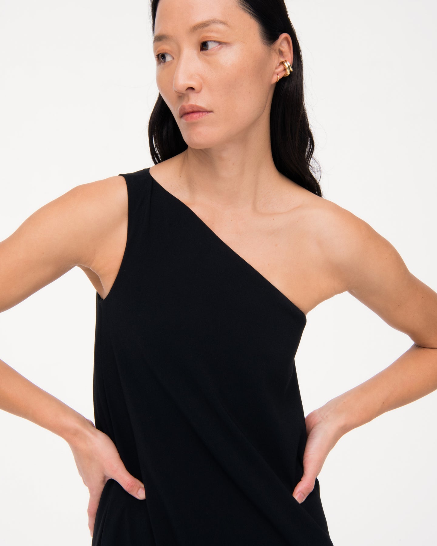 One Shoulder Bubble Sheath | Black in black