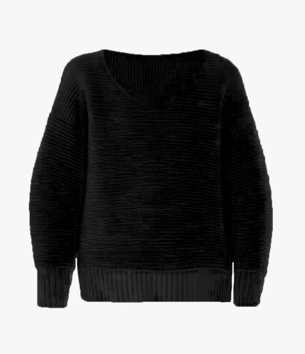 Another Tomorrow Ottoman Reversible Chunky Sweater in Black – Wool Women's Knitwear