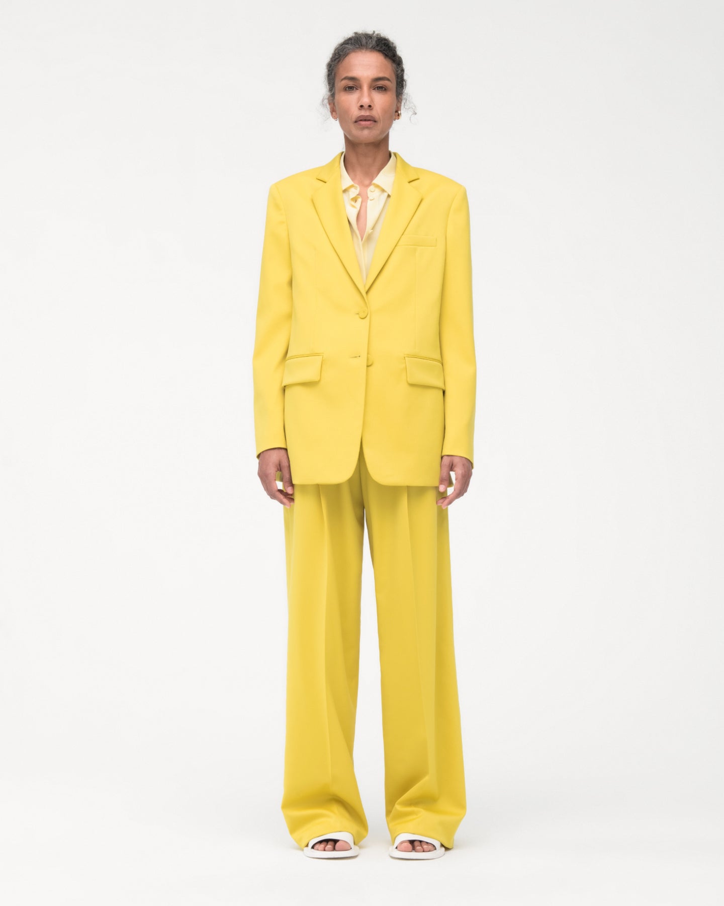 Another Tomorrow Oversized Blazer in Bright Chartreuse – Wool Women's Jacket