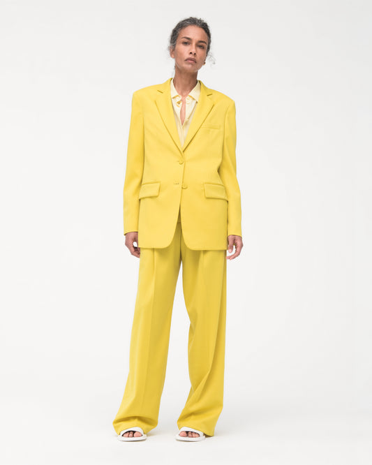 Another Tomorrow Oversized Blazer in Bright Chartreuse – Wool Women's Jacket