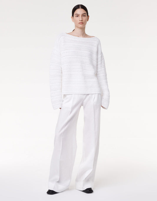 Another Tomorrow Oversized Textured Sweater in White – Cotton Women's Knitwear